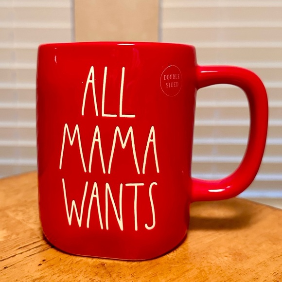 Rae Dunn ALL MAMA WANTS IS A SILENT NIGHT Red Double Sided Ceramic Mug NEW!! - Picture 2 of 3